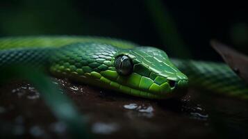 sauvage la nature toxique vipère langue spirale serpents dans proche en haut portrait généré par ai photo