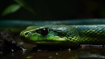 sauvage la nature toxique vipère langue spirale serpents dans proche en haut portrait généré par ai photo