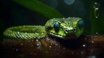 sauvage la nature toxique vipère langue spirale serpents dans proche en haut portrait généré par ai photo