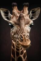 girafe portrait sur foncé Contexte. ai génératif photo