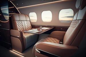 luxueux intérieur à l'intérieur VIP privé jet, génératif ai photo