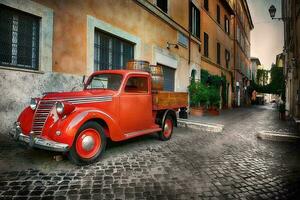 rouge voiture dans trastevere photo