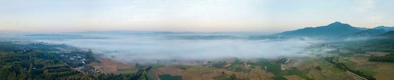 aérien vue paysage et riz terrasses avec brouillard à pua district Thaïlande photo