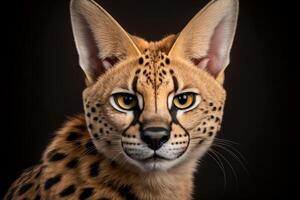 serval portrait sur foncé Contexte. ai génératif photo