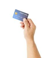 main homme en portant crédit carte isolé sur blanc, photo