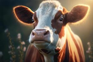 vache, marron animal portrait de bétail sur une ensoleillé journée dans la nature. génératif ai photo