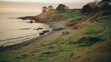 paysage de une paisible côte. la nature la photographie. ai généré photo