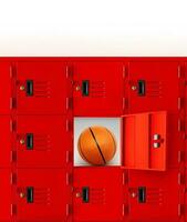 basketball dans une rouge casier ou un ouvert Gym casier. photo