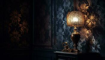 antique lustre illumine élégant rustique vivant pièce généré par ai photo