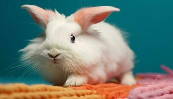 mignonne bébé lapin séance, à la recherche à caméra généré par ai photo