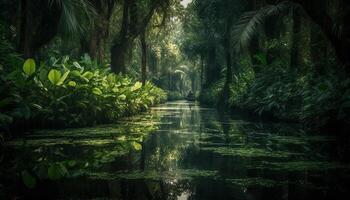 tranquille scène de une tropical forêt tropicale étang généré par ai photo