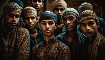 groupe de gens souriant, à la recherche à caméra généré par ai photo