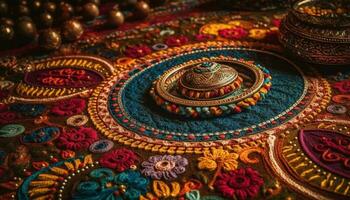 vibrant couleurs et complexe motifs orner sari généré par ai photo