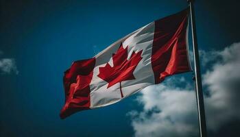 majestueux canadien drapeau agitant dans le vent généré par ai photo