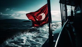 voile navire glisse sur bleu vagues, liberté généré par ai photo