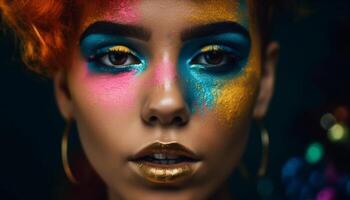 un femme beauté brille avec vibrant couleurs généré par ai photo