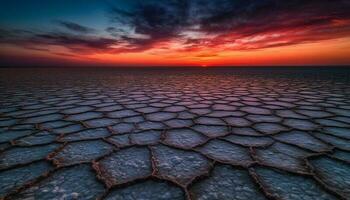 le coucher du soleil plus de sec atterrir, reflétant beauté dans la nature généré par ai photo