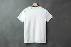 pendaison blanc T-shirt maquette sur mur Contexte photo