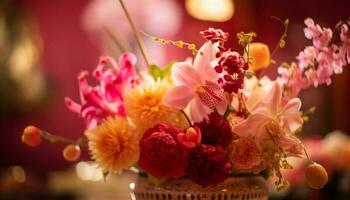 une vibrant bouquet de Frais fleurs, une cadeau de l'amour génératif ai photo