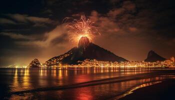 le illuminé horizon explose avec multi coloré feux d'artifice, célébrer été les vacances génératif ai photo