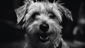 une espiègle schnauzer chiot avec humide nez regards à caméra génératif ai photo