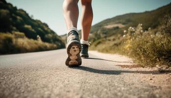 coureur dans le route pratiquant sport scène génératif ai photo