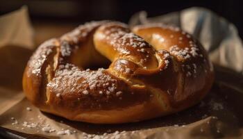 une fait maison sucré chignon, cuit à la perfection, prêt à manger indulgence génératif ai photo