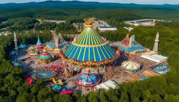 coloré carnaval balade tourne haute au dessus forêt dans bavarois fête généré par ai photo