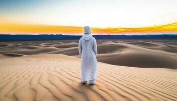 un la personne debout, en marchant dans aride Afrique extrême terrain généré par ai photo