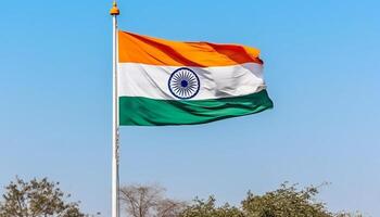 agitant Indien drapeau symbolise patriotisme, fierté, et Indien culture triomphe généré par ai photo