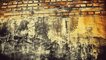 patiné brique mur avec abstrait rouillé motifs, abandonné et courir vers le bas généré par ai photo
