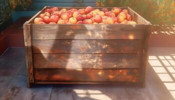 abondance de juteux fruit sur vieux Pomme arbre dans verger généré par ai photo