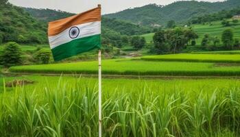 vert riz paddy croissance dans tranquille rural paysage paysage généré par ai photo
