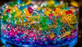 vibrant couleurs de bonbons et dessert éclairer le fête Contexte généré par ai photo