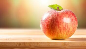 mûr Pomme sur en bois tableau, une en bonne santé et sucré casse-croûte généré par ai photo