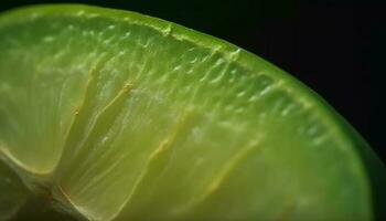 vibrant citron vert tranche sur succulent usine, rosée gouttes luire généré par ai photo