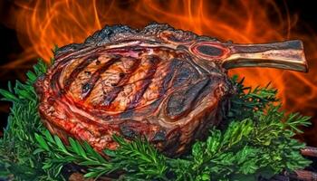 grillé aloyau steak sur une plaque, prêt à manger et délicieux généré par ai photo