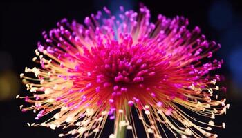 embrasé violet gerbera Marguerite, délicat fragilité illuminé sur noir Contexte généré par ai photo