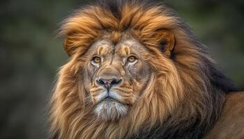 grand félin mammifère avec une majestueux crinière dans africain région sauvage généré par ai photo