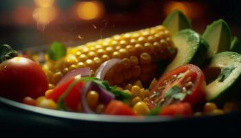 Frais gourmet salade avec biologique légumes, grillé pour en bonne santé en mangeant généré par ai photo