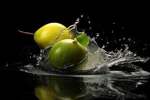 Stock photo de l'eau éclaboussure avec vert mangue isolé nourriture la photographie génératif ai
