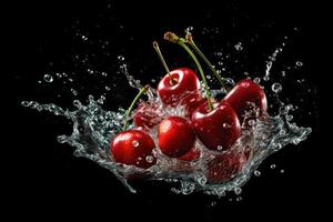 Stock photo de l'eau éclaboussure avec cerises isolé nourriture la photographie génératif ai