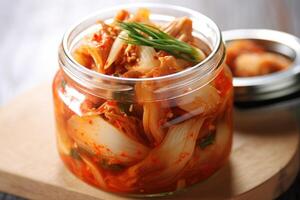 Stock photo de Kimchi est une traditionnel coréen banchan qui consiste de salé et fermenté des légumes nourriture la photographie génératif ai