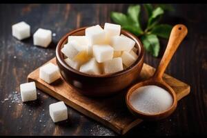 Stock photo de blanc bosse sucre sur le cuisine plat allonger la photographie génératif ai