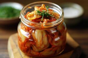 Stock photo de Kimchi est une traditionnel coréen banchan qui consiste de salé et fermenté des légumes nourriture la photographie génératif ai