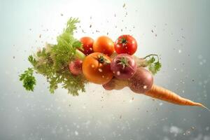 Stock photo de légume en volant par le air éditorial nourriture la photographie génératif ai