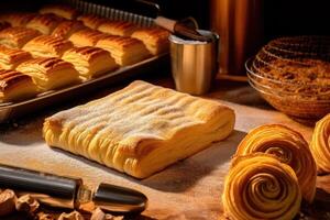 Stock photo de faire bouffée Pâtisserie avec Garniture nourriture la photographie génératif ai