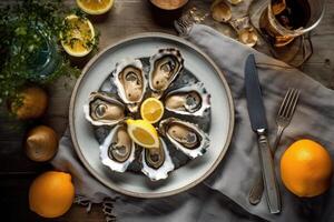 Stock photo de huître dans le assiette la photographie génératif ai