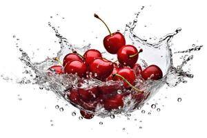 Stock photo de l'eau éclaboussure avec cerises isolé nourriture la photographie génératif ai