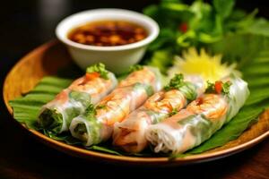 vietnamien riz papier Rouleaux nourriture la photographie ai généré photo